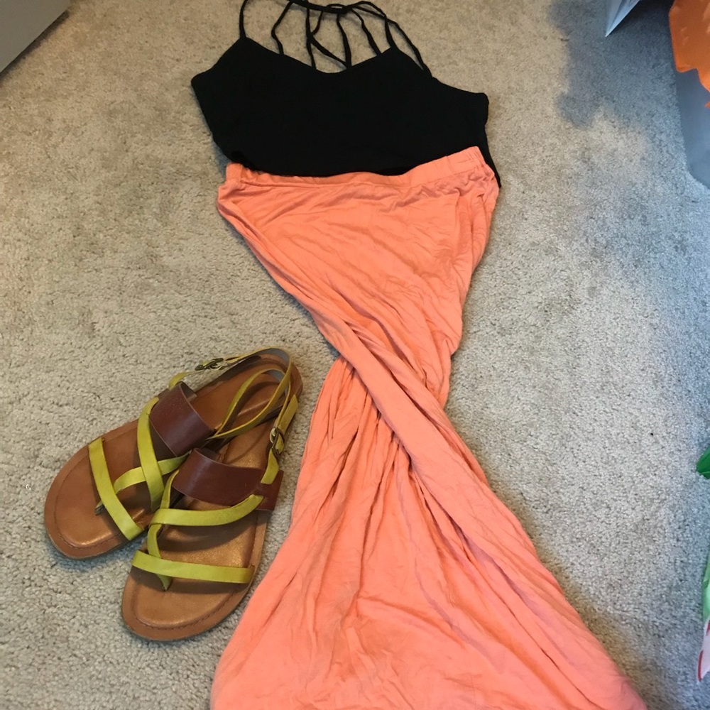 Coral Pink Maxi Skirt W/ Elastic Band Sz.M